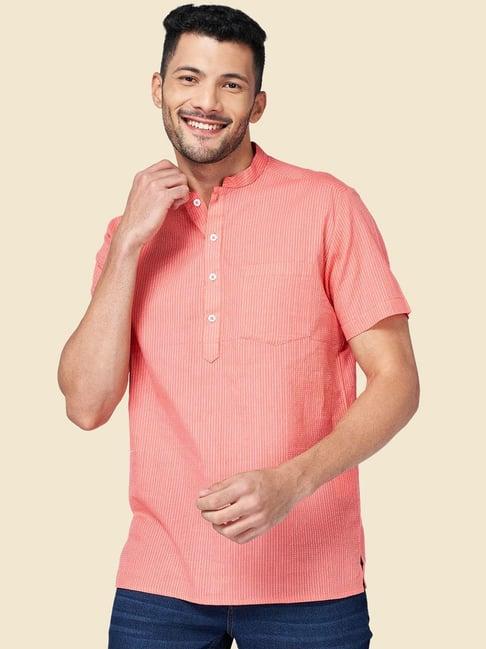 yu by pantaloons peach cotton regular fit self pattern short kurta