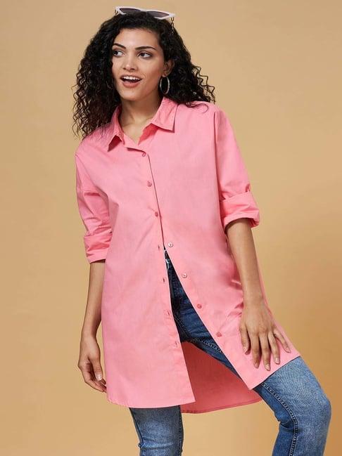 yu by pantaloons pink cotton comfort fit shirt