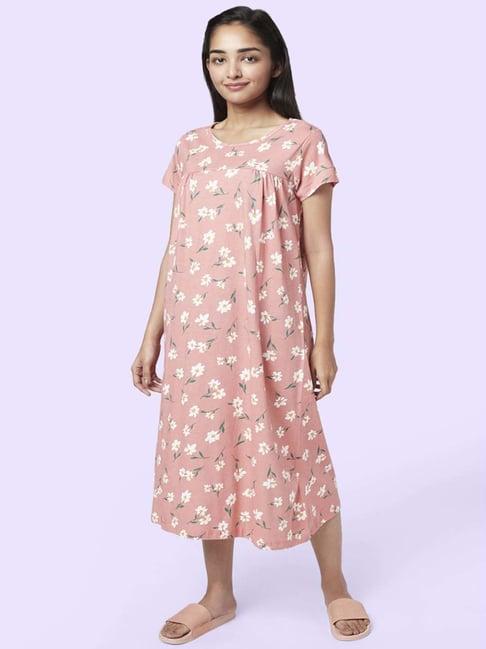 yu by pantaloons pink cotton floral print nighty