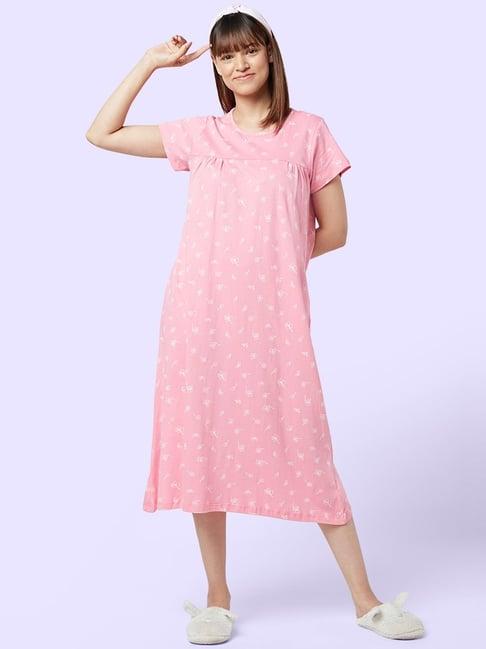 yu by pantaloons pink cotton floral print nighty