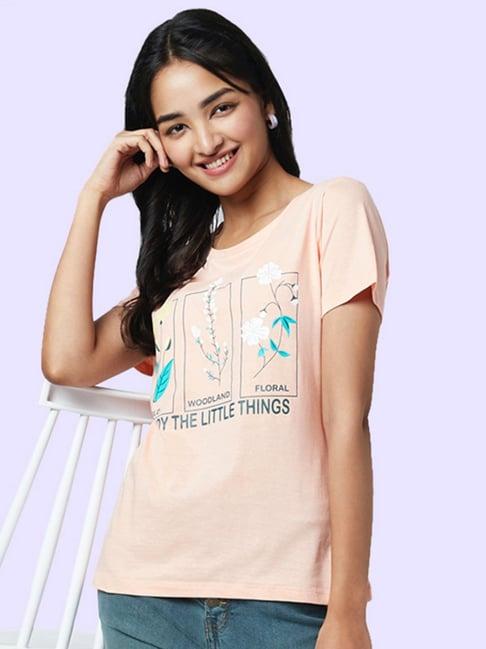 yu by pantaloons pink cotton graphic print t-shirt