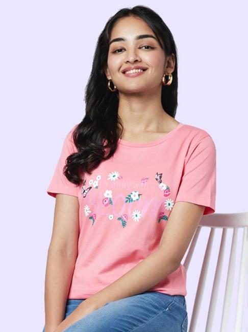 yu by pantaloons pink cotton graphic print t-shirt