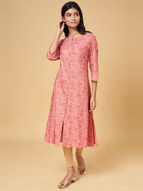 yu by pantaloons pink cotton printed a line kurta