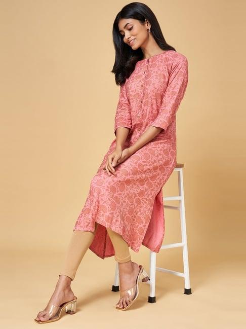 yu by pantaloons pink cotton printed a line kurta