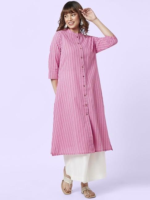 yu by pantaloons pink cotton woven pattern a line kurta