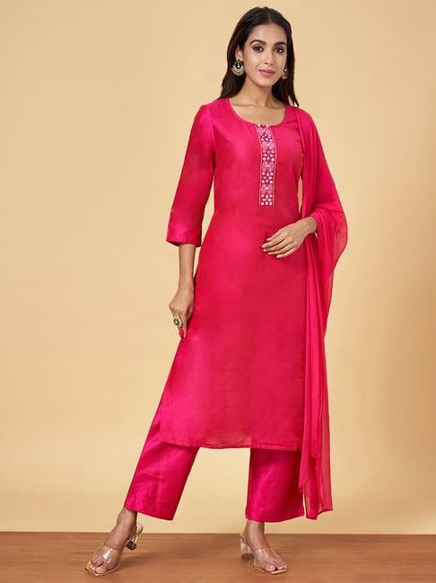 yu by pantaloons pink embroidered kurta palazzo set with dupatta