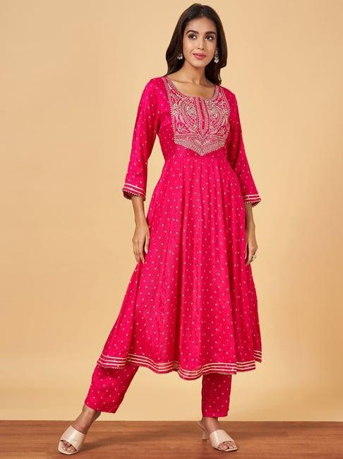 yu by pantaloons pink embroidered kurta pant set with dupatta