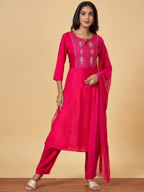 yu by pantaloons pink embroidered kurta pant set with dupatta