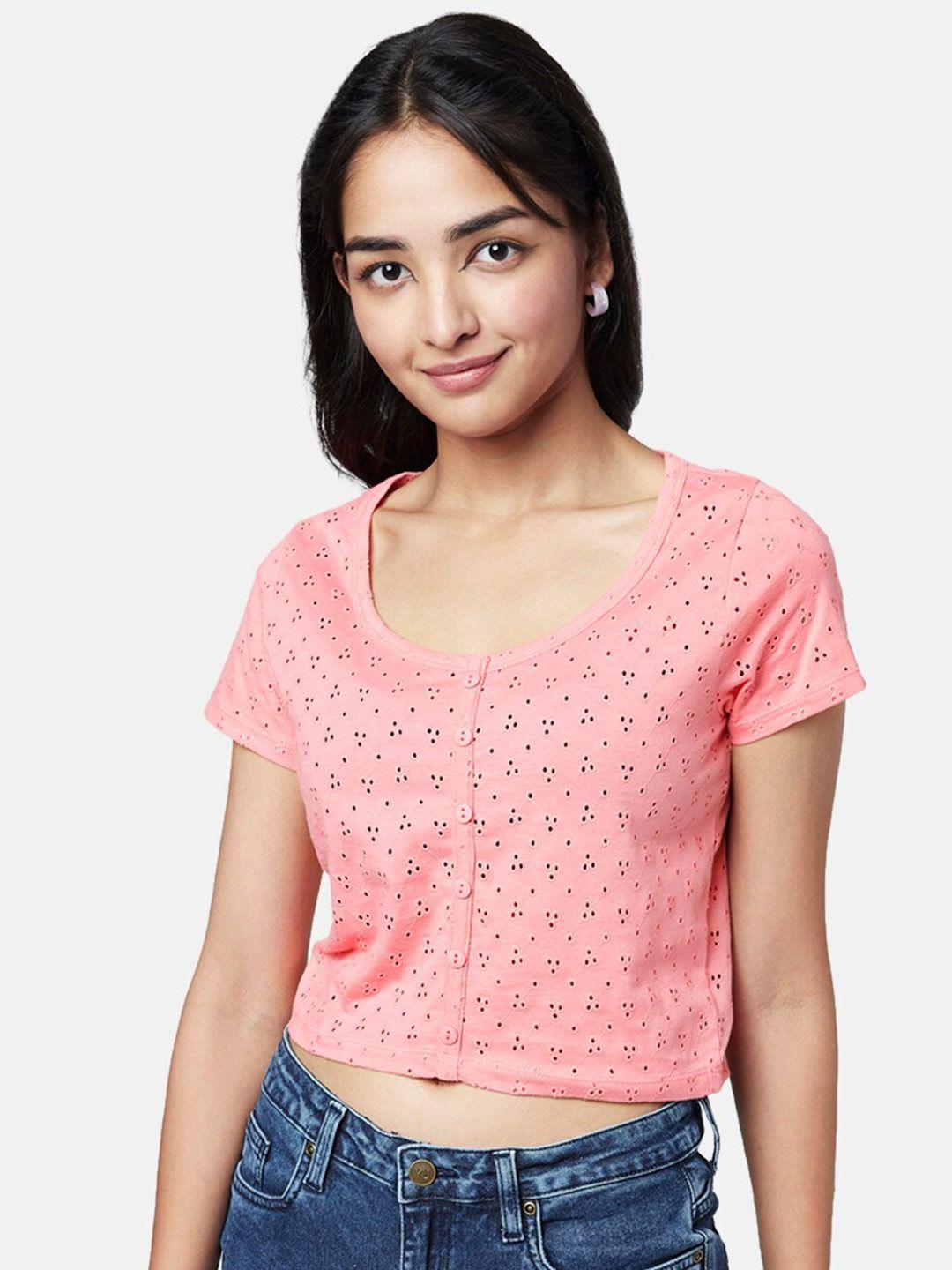 yu by pantaloons round neck short sleeve  crop top