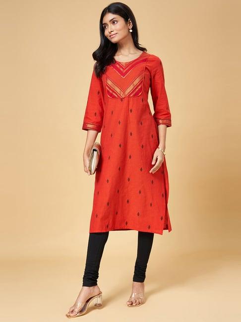 yu by pantaloons rust cotton woven pattern straight kurta