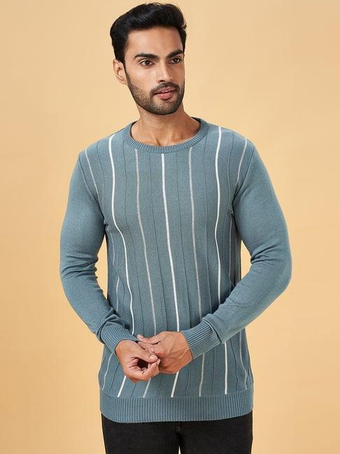 yu by pantaloons sky grey regular fit striped sweater