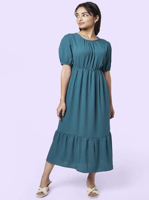 yu by pantaloons teal blue cotton maxi dress