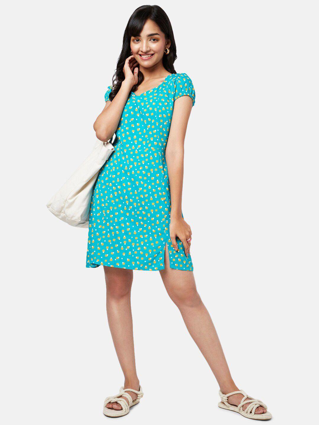 yu by pantaloons turquoise blue a-line dress