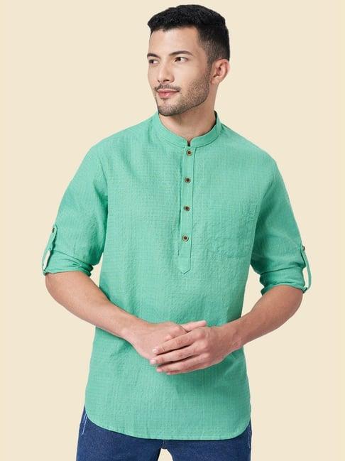 yu by pantaloons turquoise regular fit checks short kurta