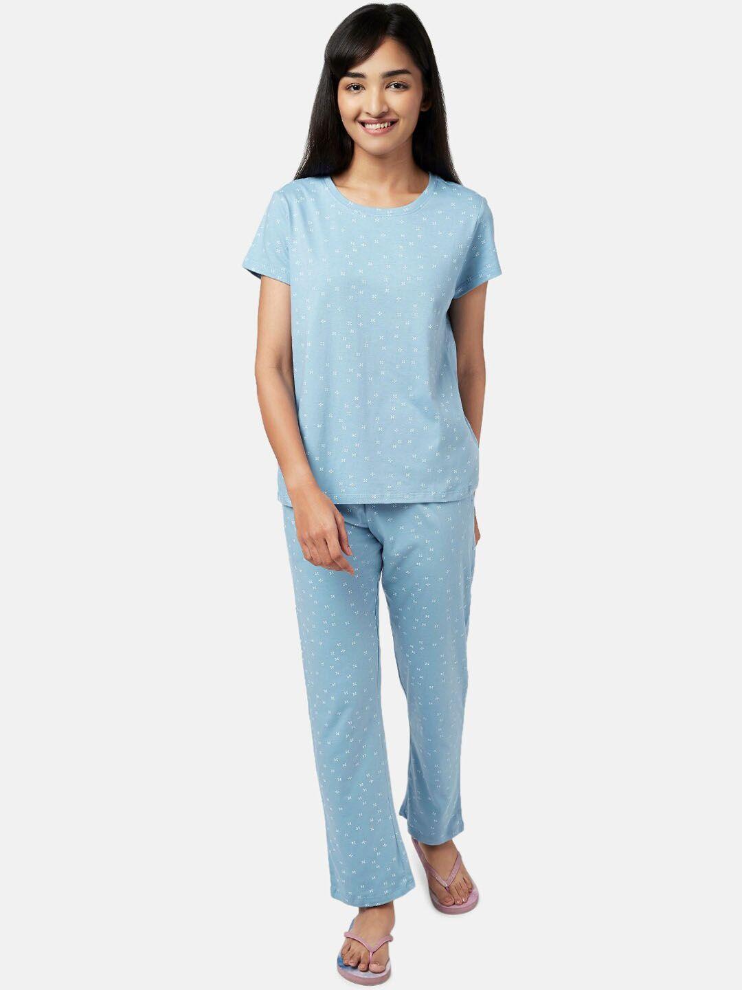 yu by pantaloons women blue & white printed night suit