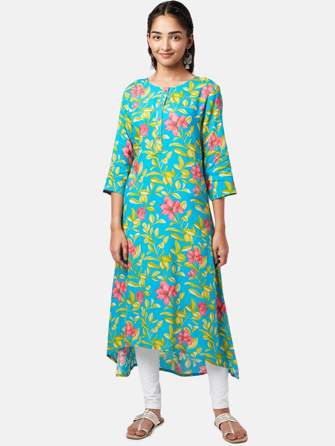 yu by pantaloons women blue floral printed kurta