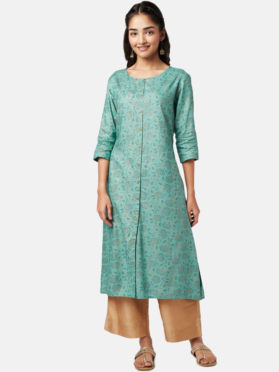 yu by pantaloons women green ethnic motifs cotton kurta