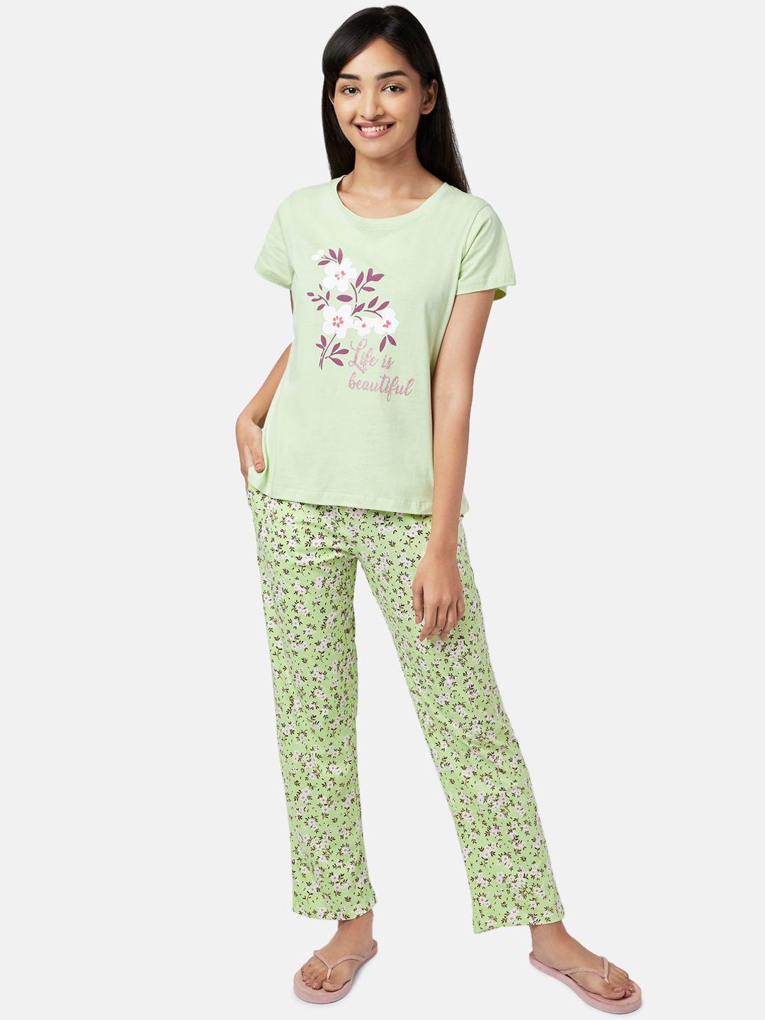 yu by pantaloons women green printed night suit