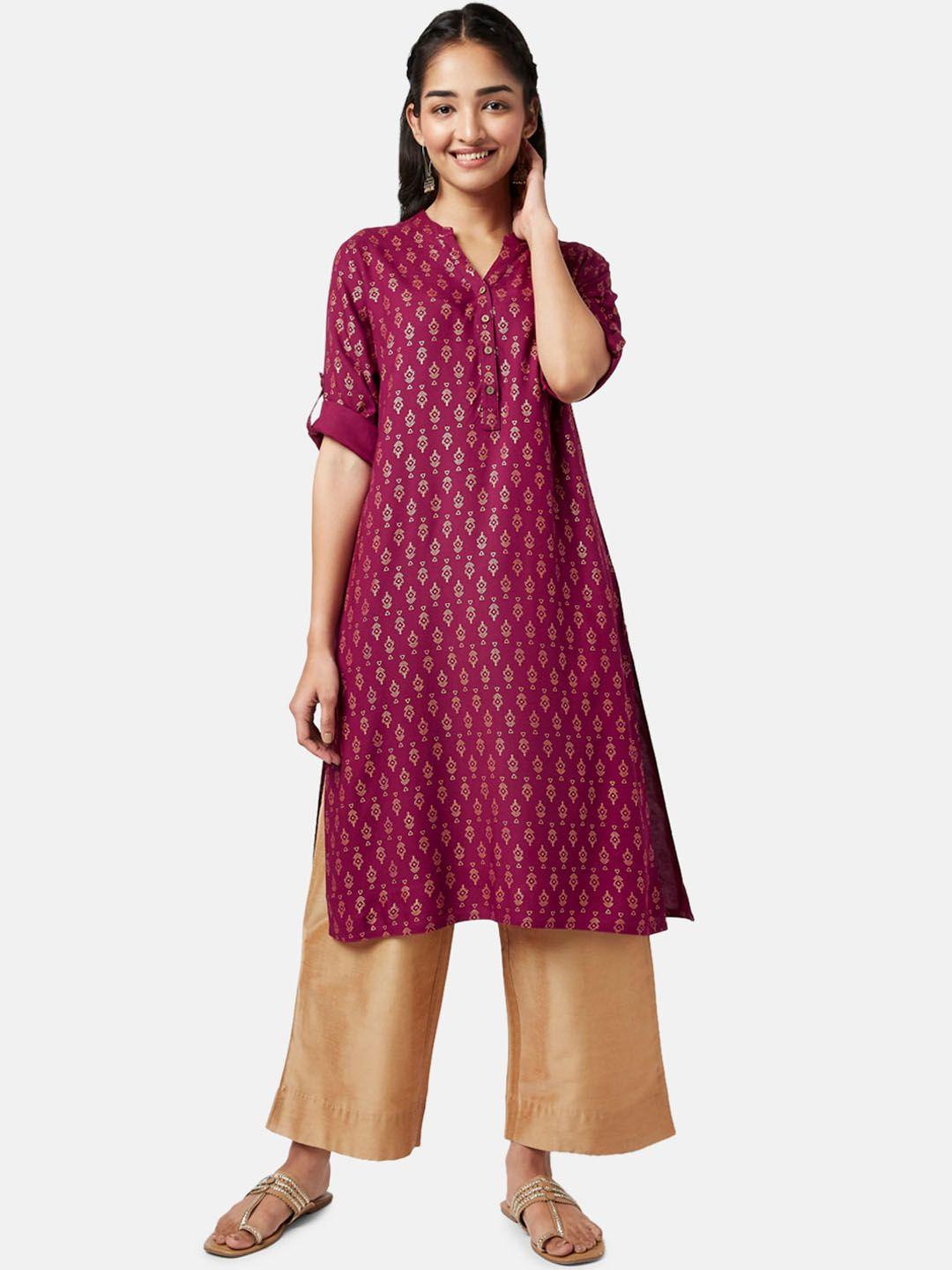 yu by pantaloons women maroon geometric printed kurta