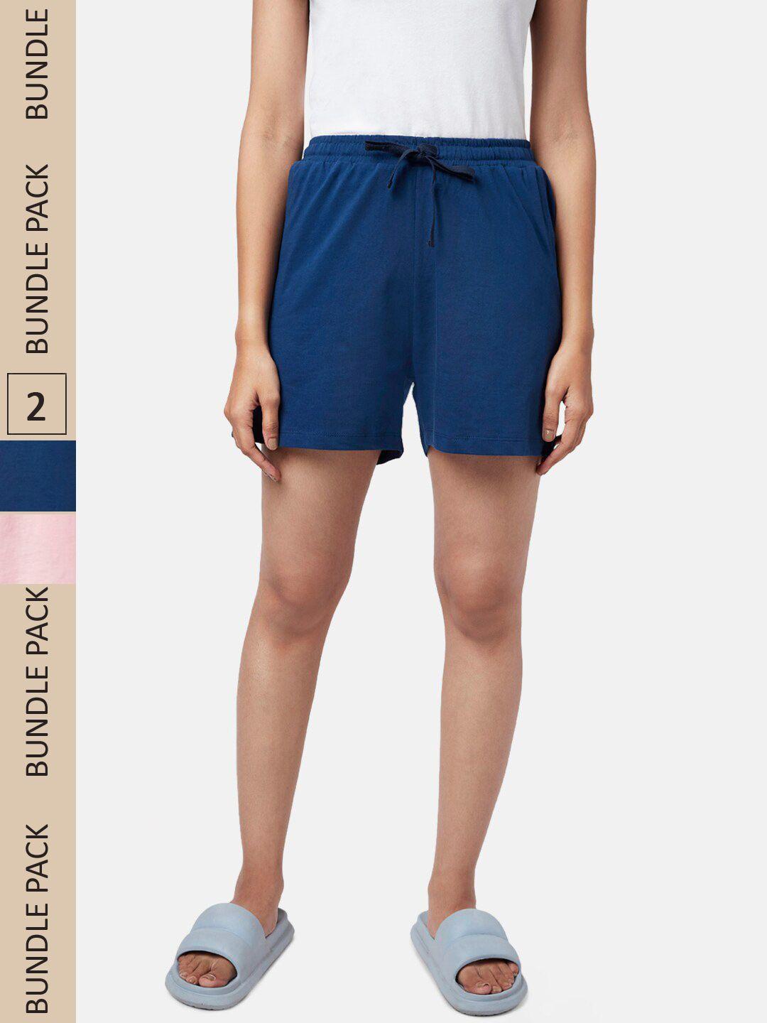 yu by pantaloons women navy blue & pink pack of 2 lounge shorts