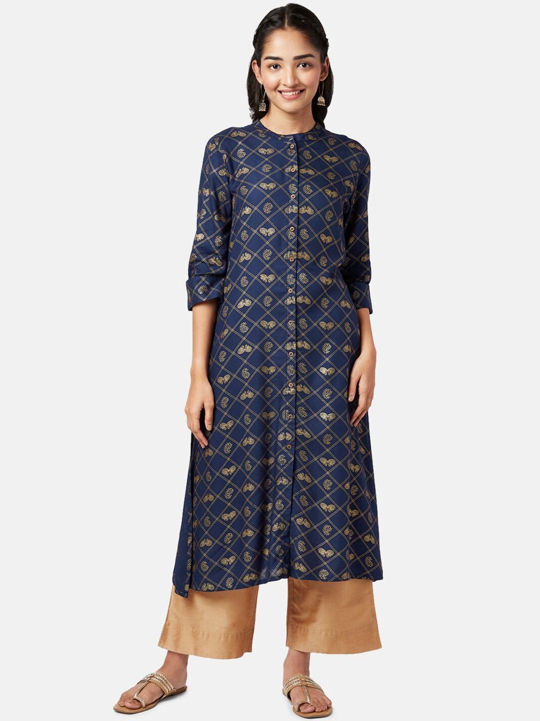 yu by pantaloons women navy blue ethnic motifs printed kurta