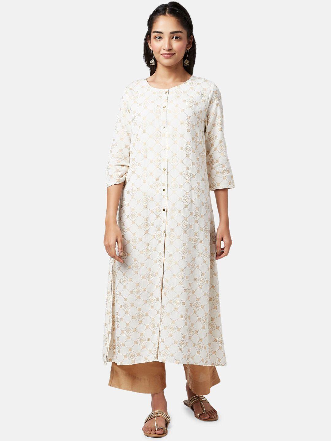 yu by pantaloons women off white printed cotton kurta