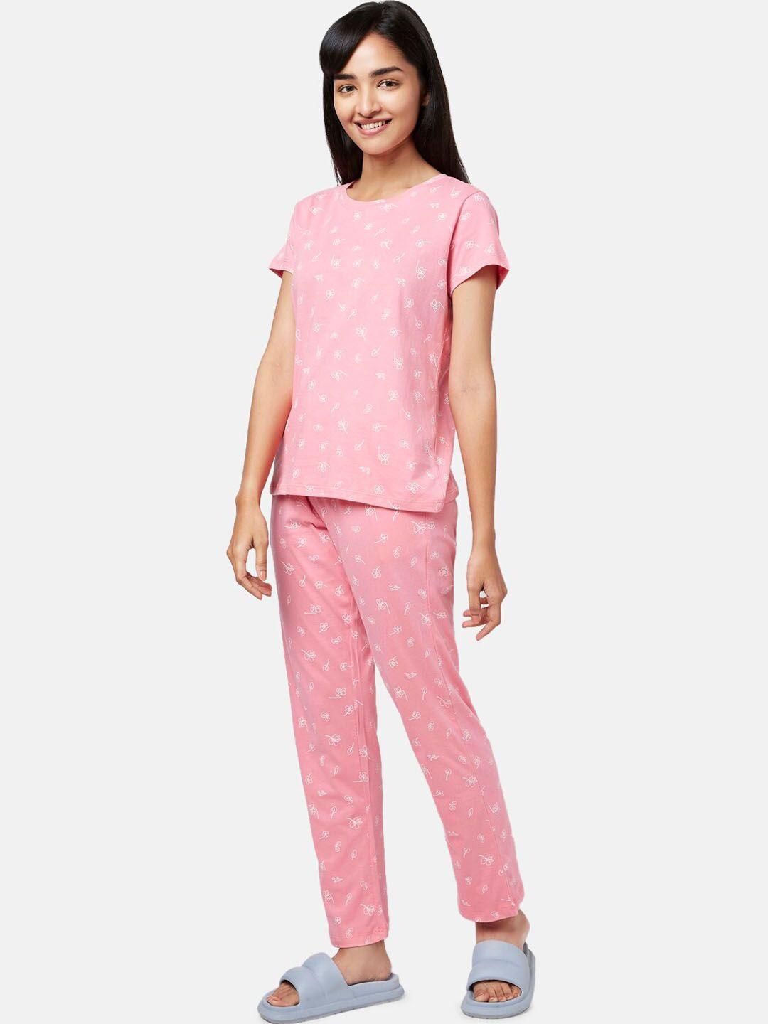 yu by pantaloons women pink & white printed night suit