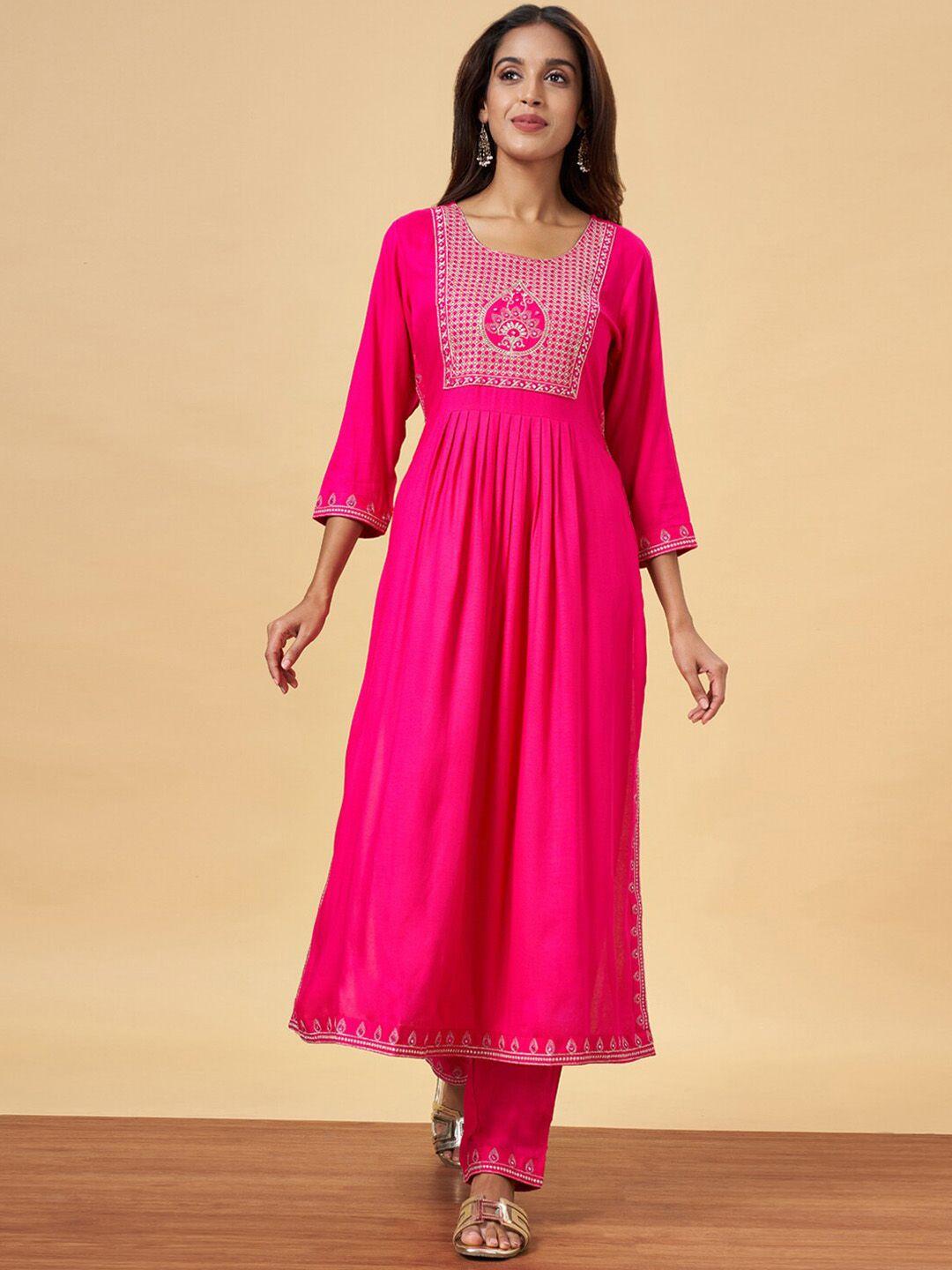 yu by pantaloons women pink kurta with palazzos