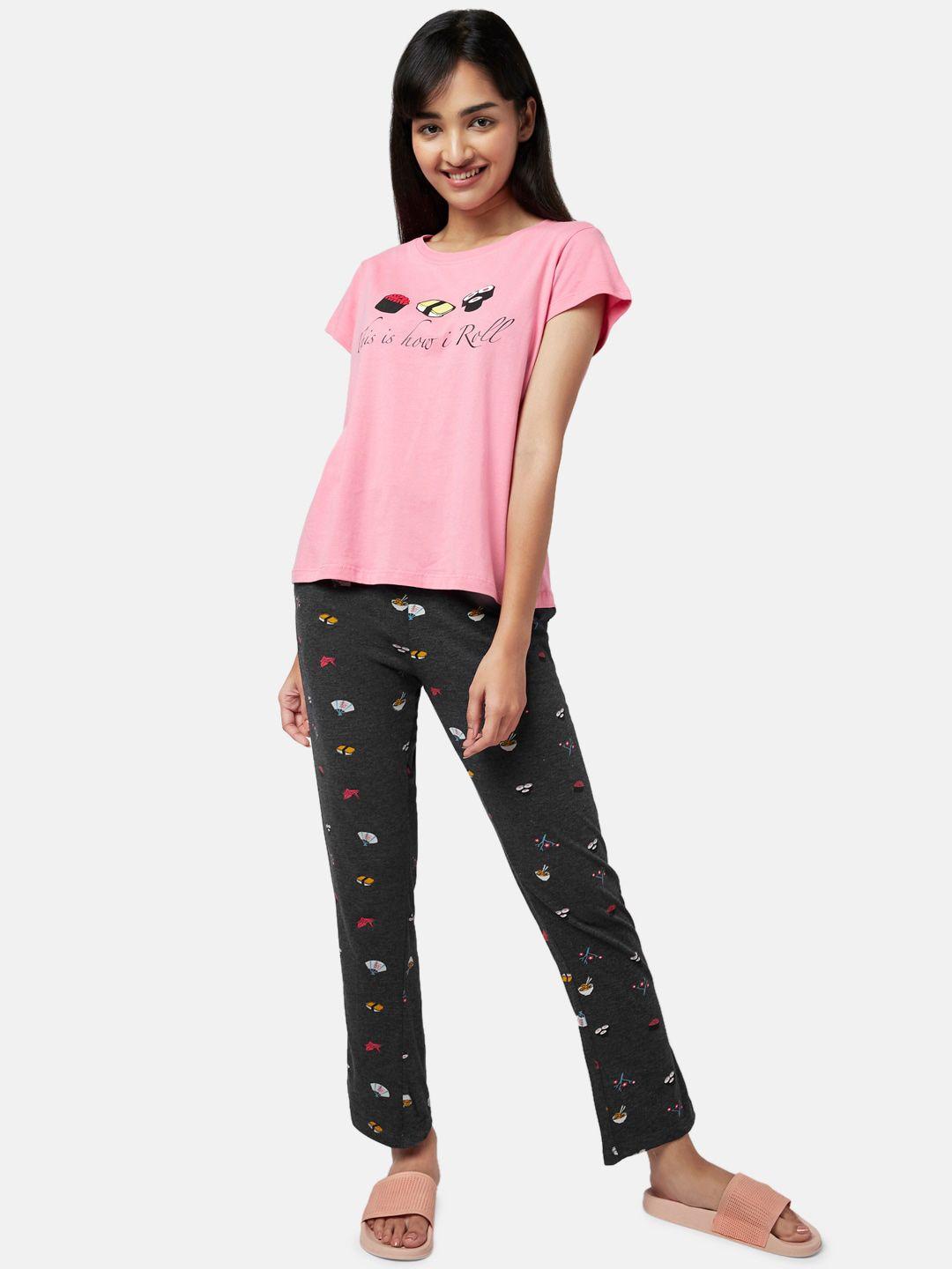 yu by pantaloons women pink printed night suit