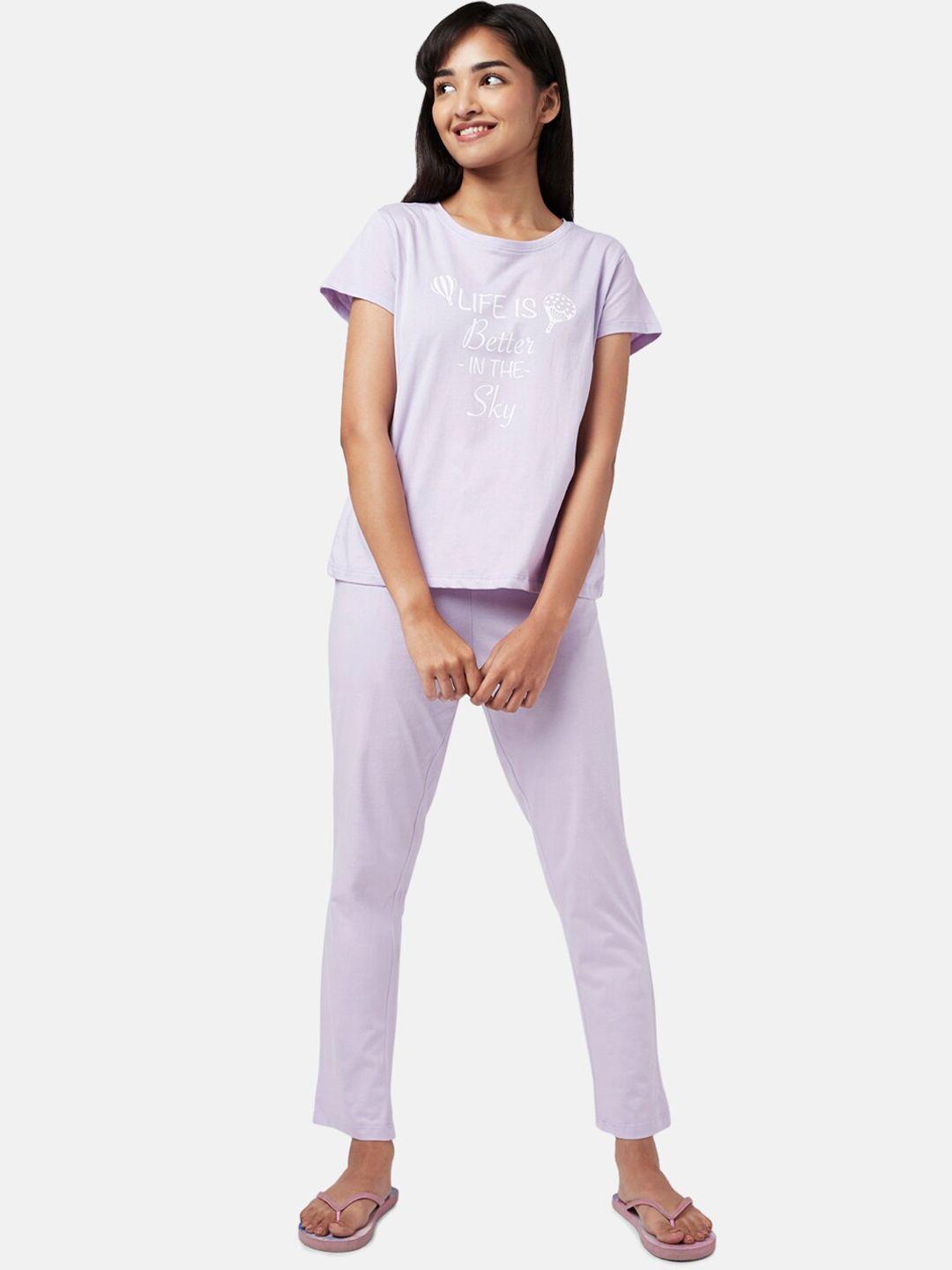 yu by pantaloons women purple & white printed night suit