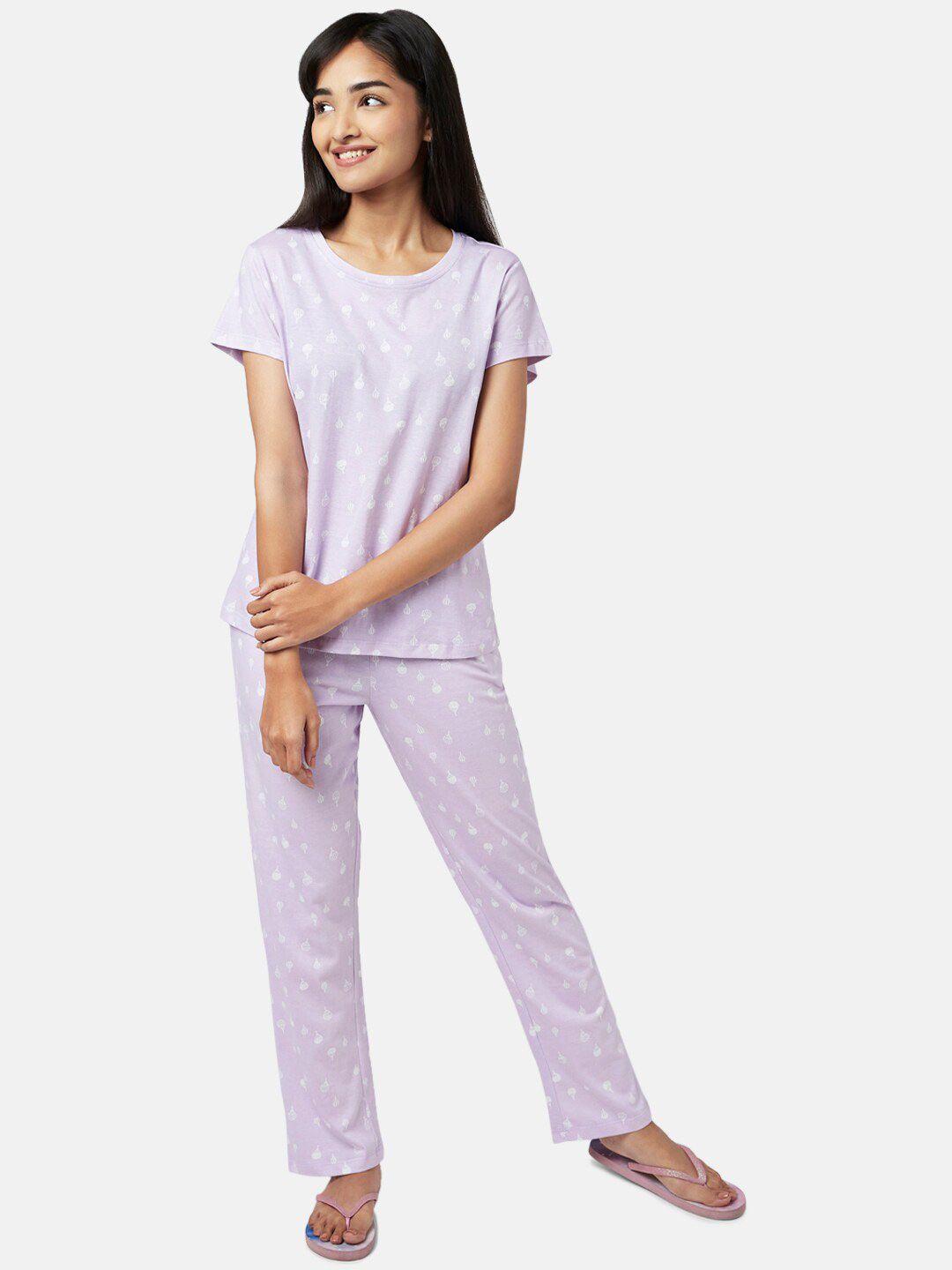 yu by pantaloons women purple & white printed night suit