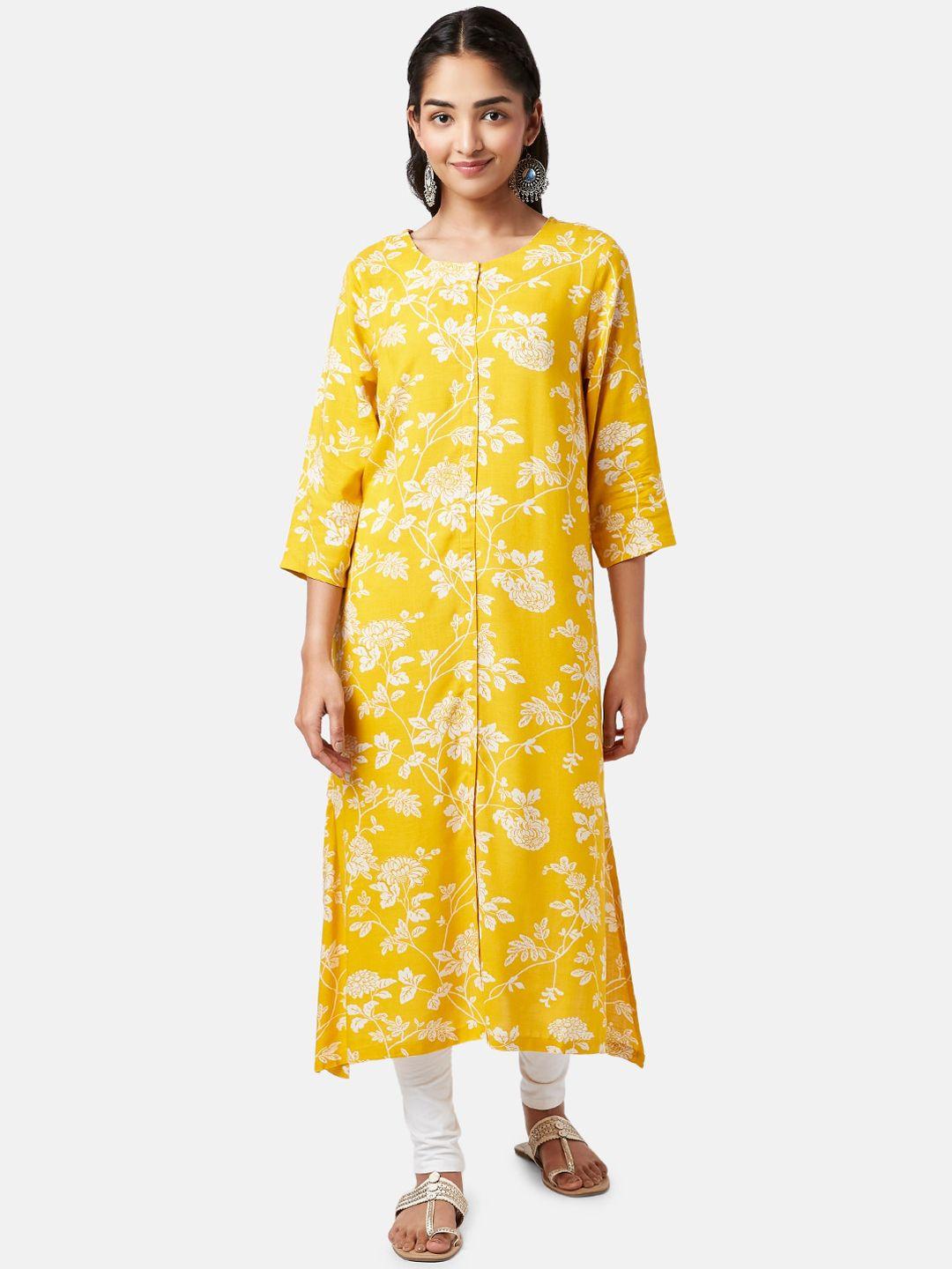 yu by pantaloons women yellow floral printed kurta