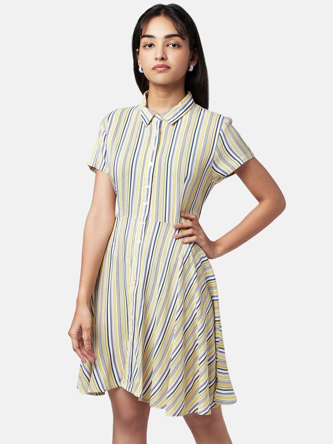 yu by pantaloons yellow & blue striped shirt dress