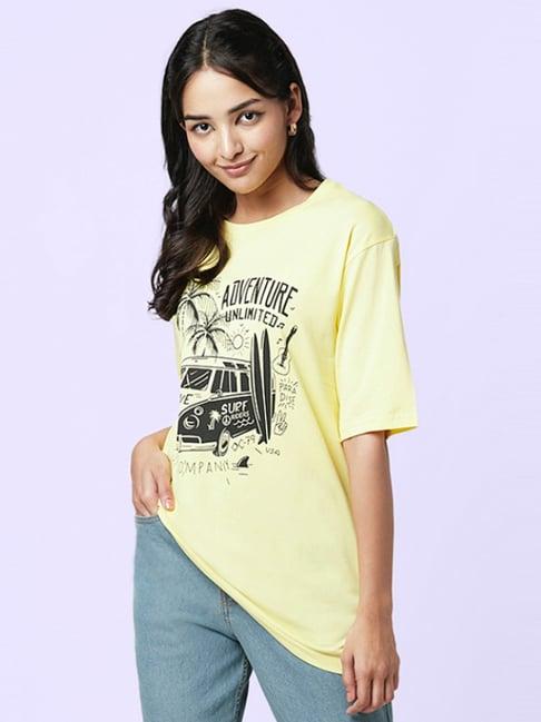 yu by pantaloons yellow cotton graphic print t-shirt