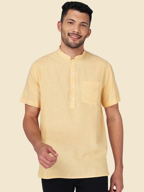 yu by pantaloons yellow cotton regular fit self pattern short kurta