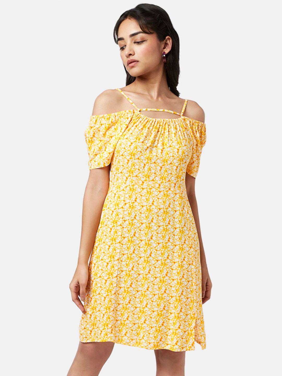yu by pantaloons yellow floral ethnic a-line dress