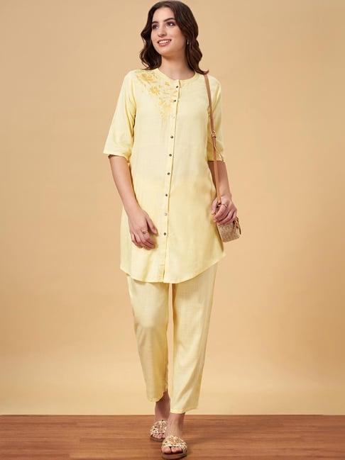 yu by pantaloons yellow floral print kurti pant set