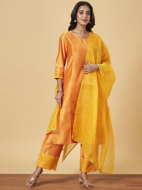 yu by pantaloons yellow kurta palazzo set with dupatta