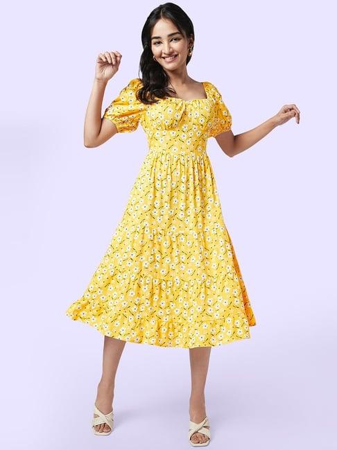 yu by pantaloons yellow printed a-line dress