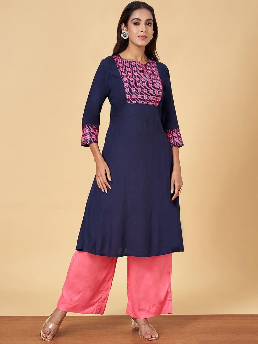 yu by pantaloons yoke design round neck mirror work straight kurta