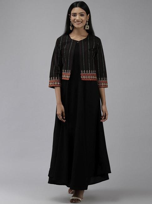 yufta black embroidered a-line dress