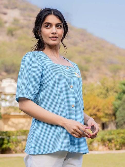 yufta blue embroidered top