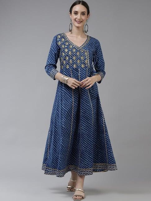 yufta blue pure cotton embroidered maxi dress