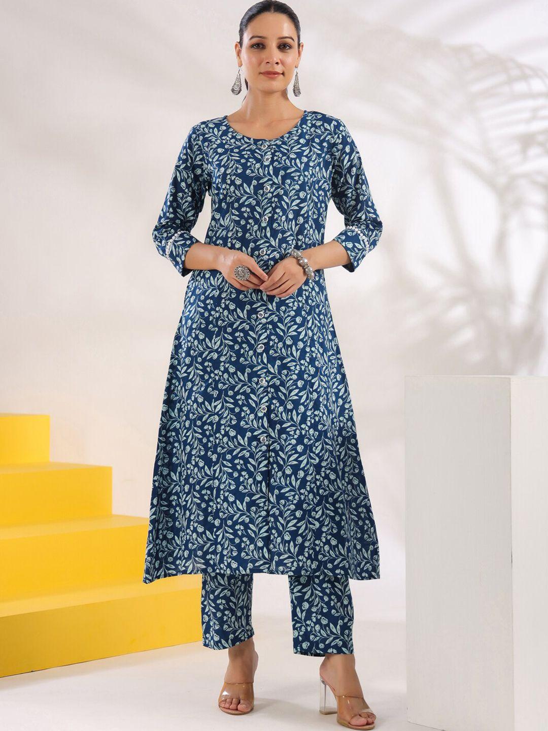 yufta floral printed straight pure cotton kurta with trousers