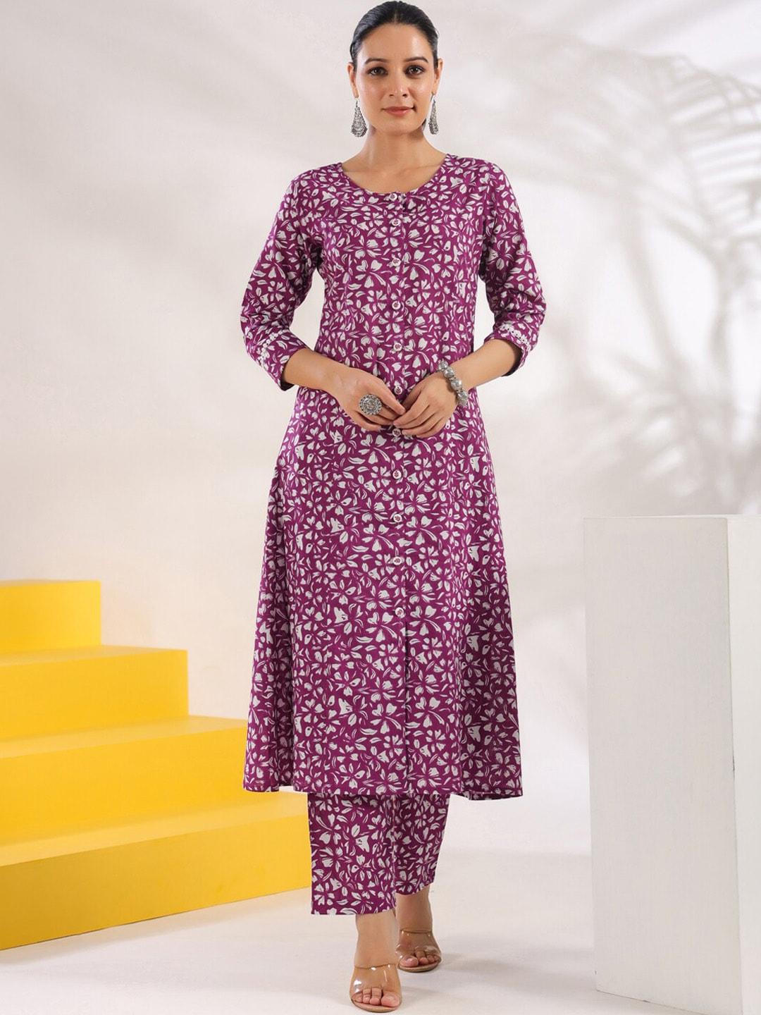 yufta floral printed straight pure cotton kurta with trousers