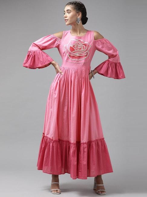 yufta pink printed maxi dress