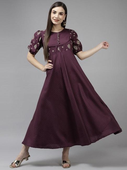 yufta purple embroidered a-line dress