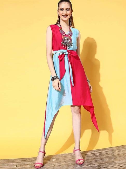 yufta red & blue assymetric dress