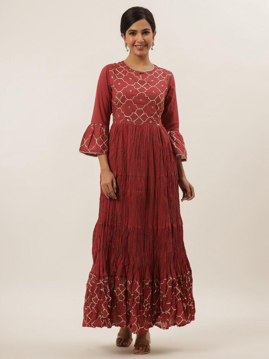 yufta rust floral ethnic maxi dress