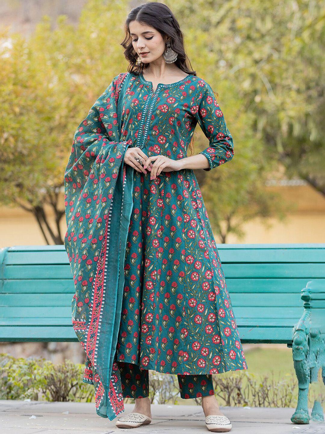 yufta women ethnic motifs embroidered empire mirror work pure cotton kurta with trousers & with dupatta